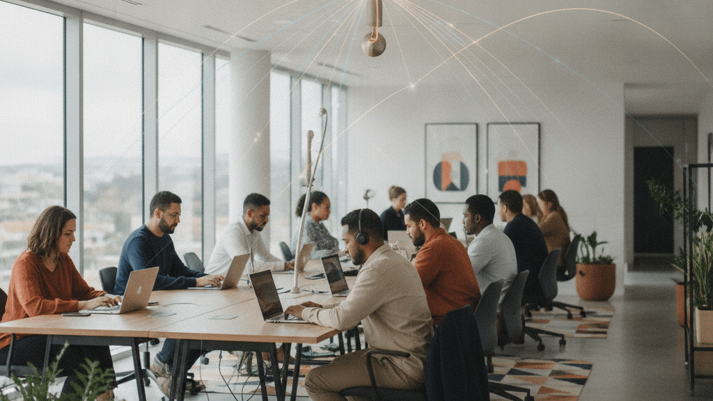 A Bright Open-Plan South African Office With Staff Working On Laptops, Connected Over A Reliable Business Wireless Network